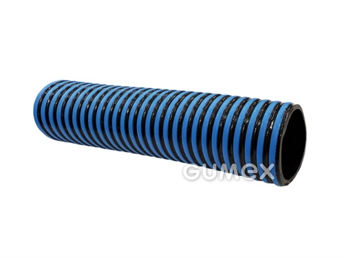 Tlakonasávacia hadica pro hnojiva a oleje NORPLAST® 4466 CORRUFLEX/BUNA/AS, 50-51/60mm, 2bar/-0,9bar, NBR-PVC, pevná PVC špirála, medený lankový drôt, -30°C/+65°C, čierna s modrou špirálou